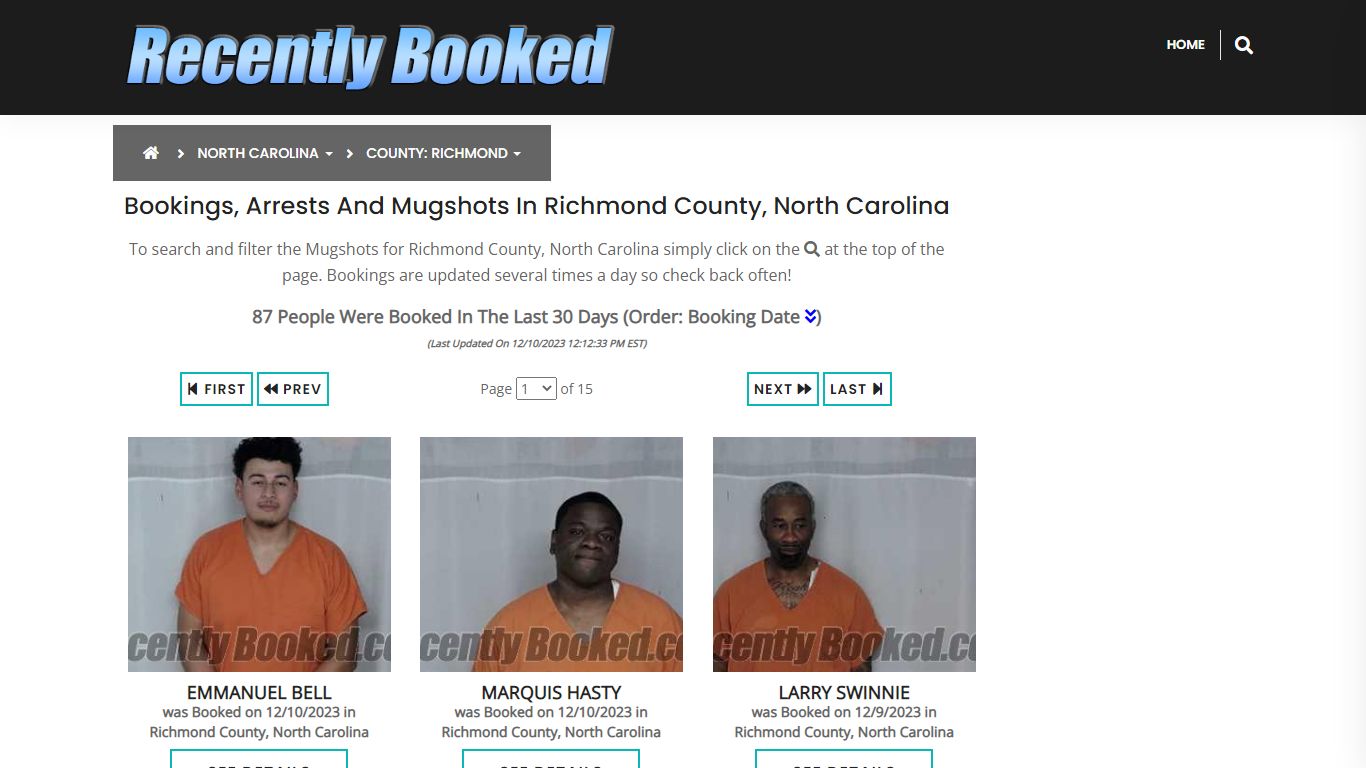 Bookings, Arrests and Mugshots in Richmond County, North Carolina